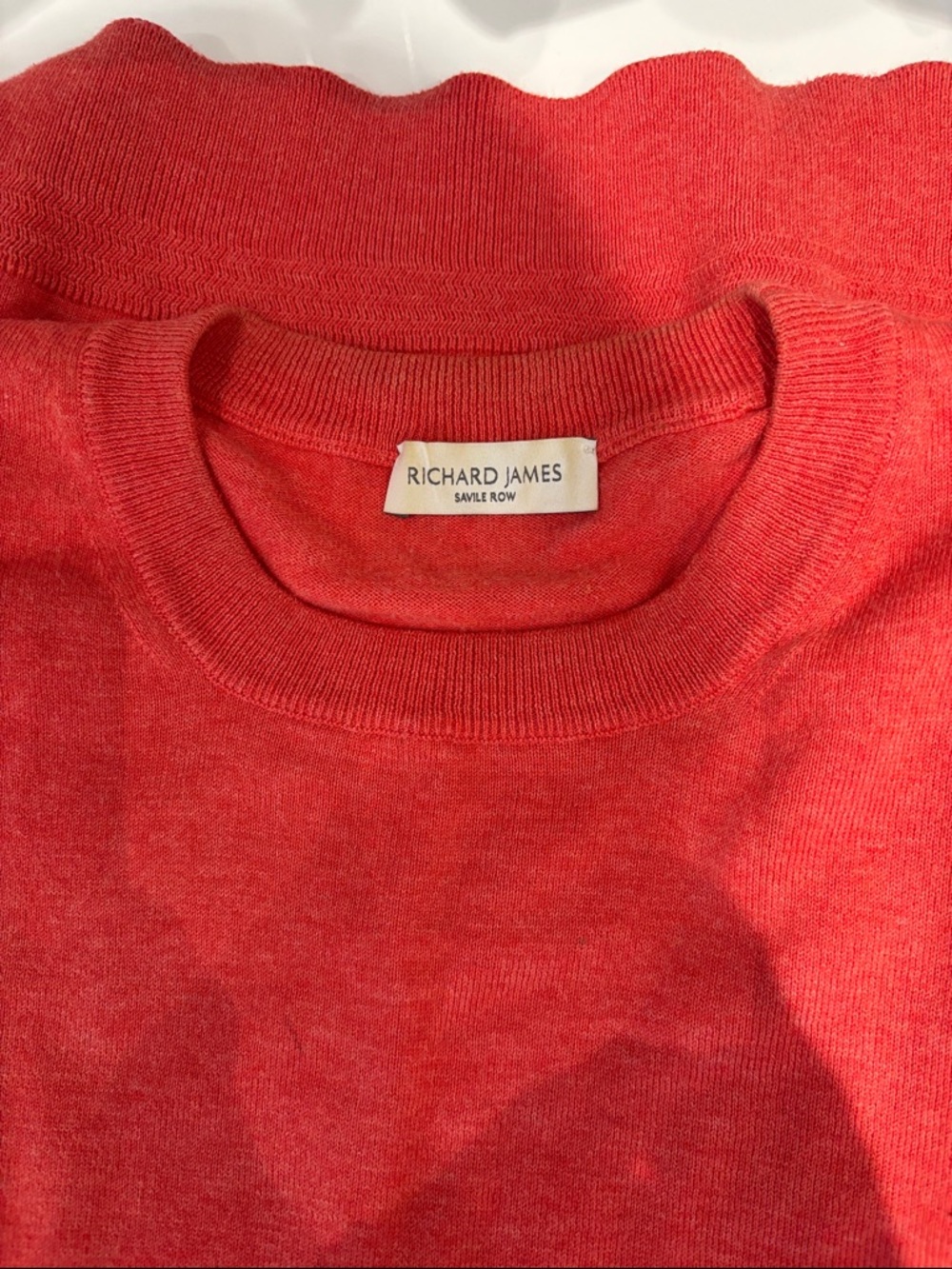 Richard James Coral Crewneck Sweater in Vibrant Coral Red
